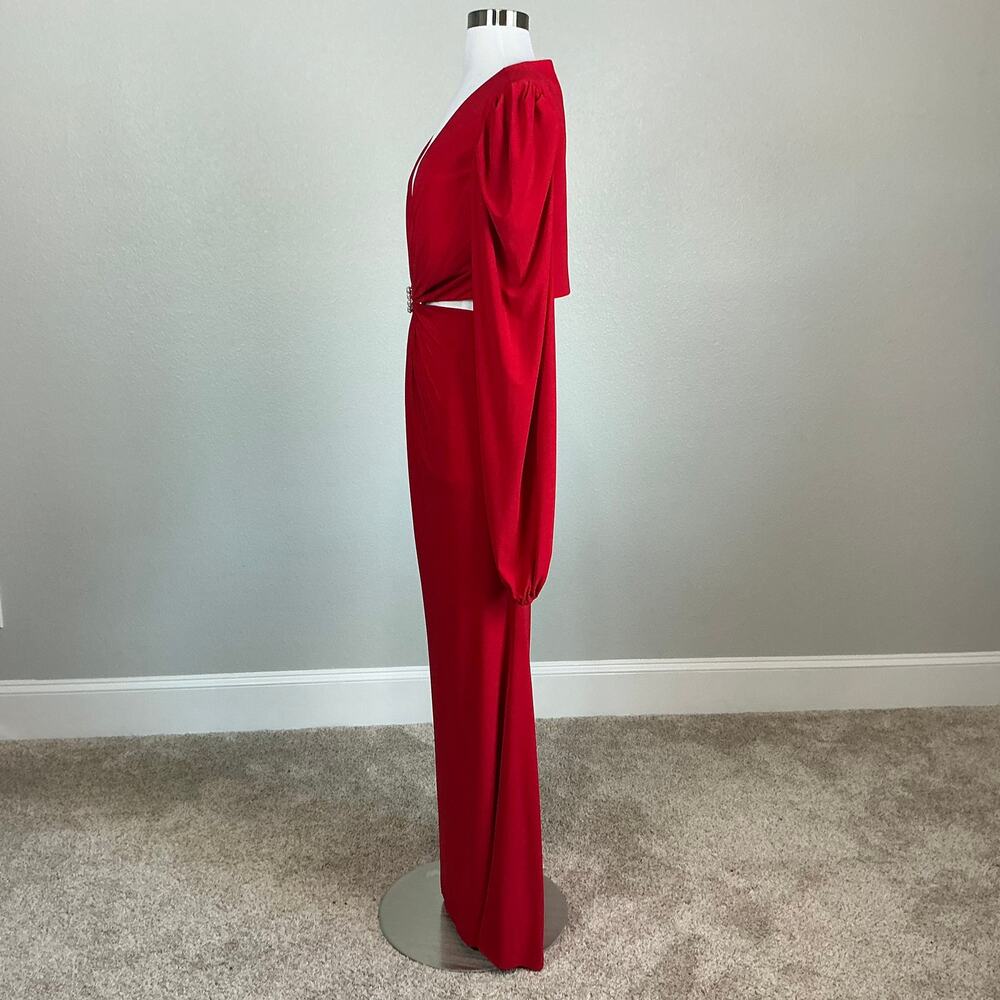 Mac Duggal 26727 Red Evening Gown Long Sleeve Cut Out Column Dress Size 10 - Picture 6 of 13
